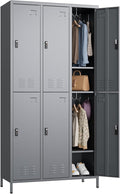 SUPEER Metal Locker for Employees with Combination Locks,Metal Lockers with Business Card Holder and 18 Hooks for School Garage Office Gym Home,Assembly Required,Dark Grey