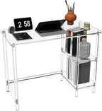 HMYHUM 40 Inch Acrylic Computer Desk with Reversible Storage Shelves, Clear Home Office Desk for Laptop, Study, Writing, Vanity Table, Modern