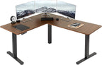 VIVO Electric Corner 63 x 55 inch L-Shaped Standing Desk, Memory Height Adjustment, Dark Walnut Top Black Frame, DESK-E3CTD