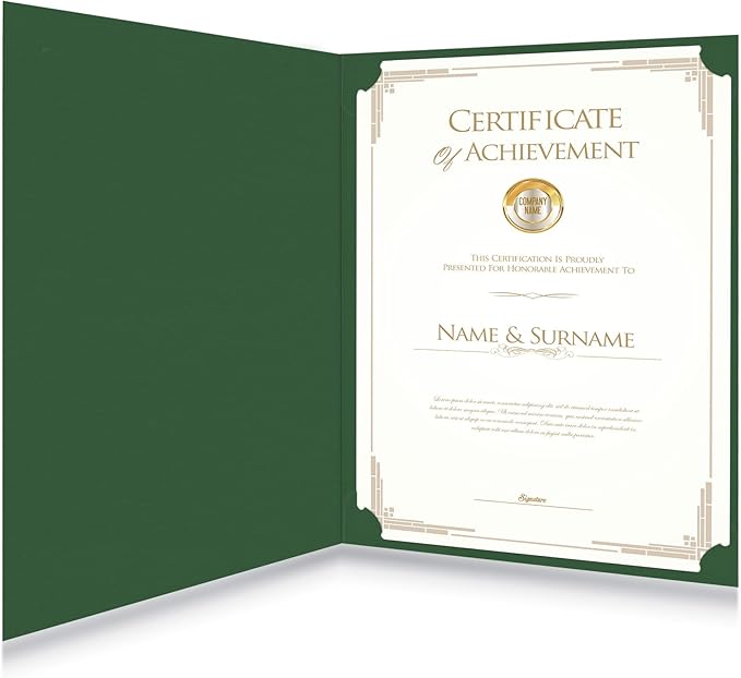 HAUTOCO 50 Pack Certificate Holders, Green Diploma Folders Certificate Covers with Gold Foil Border for Letter Size 8.5x11 Cardstock, Award, Document, Graduation