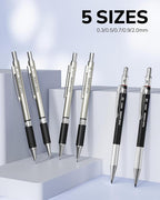 Four Candies 27PCS Art Mechanical Pencil Set with Case, 4PCS Metal Drawing Pencil 0.3, 0.5, 0.7, 0.9 mm & 2PCS 2mm Lead Holder (HB 2H 2B 4B Color) with 552 Graphite Lead Refills for Drawing Sketching