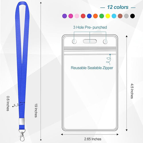12 Pack Cruise Lanyard with ID Card Holder Colorful Lanyard with Waterproof ID Badge Holder (12 Colors)