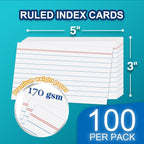 H4D 3x5 Index Card Case with 100 Heavyweight Ruled Index Cards and Dividers, Red