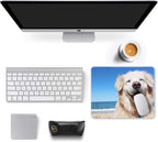 Auhoahsil Mouse Pad, 12 x 10 in Animals Theme Computer Mouse Pad for Desk, Premium-Textured Non-Slip Rubber Stitched Edges Waterproof Square Mouse Mat for Gaming Work Wireless Mice, Beach & Dog