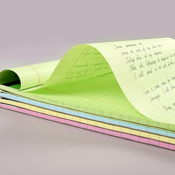 KAISA Colored Legal Pad 15lb Recycled Paper Writing Pad, 4pcs 5"x8" Narrow Ruled and 4pcs 8.5x11 inch Wide Ruled, 50 Sheets, Mixed 8pads, KSU-7358