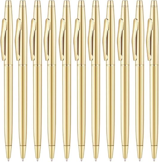 Unibene 12 Pack Slim Gold Ballpoint Pens Black Ink 1 mm - Black ink, Nice Gift for Business Office Students Teachers Wedding Guest