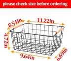 HDYOUDO Metal Black Wire Basket,Food Storage Basket Organizer with Wooden Handles for Organizing,pantry and organizers Kitchen Cabinets Shelf potato onion, 4 Packs-Black