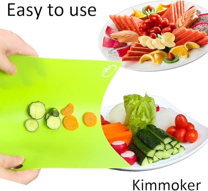 Kimmoker Flexible Cutting Boards Set, Cutting Board Mats for Cooking, Colored Cutting Board Set with Easy-Grip Handles, Flexible Plastic Cutting Sheet Set of 4 (1)