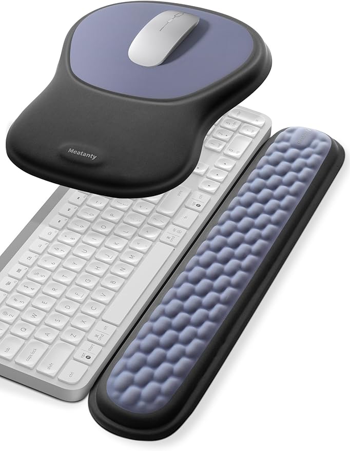 meatanty Keyboard and Mouse Wrist Rest Set, Ergonomic Wrist Pad Support, Computer Hand Palm Rest Combo, Memory Foam Typing Desk Accessory Carpal Tunnel Cushion, Laptop Office Home School-Blue & Black