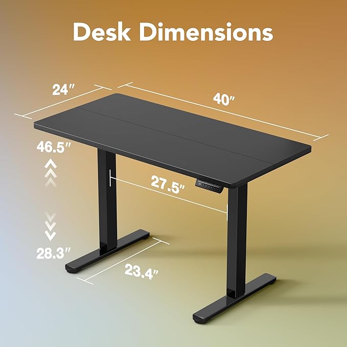 HUANUO Electric Standing Desk, 40 x 24 Inch Height Adjustable Computer Desk with Storage Bag, 4 Height Memory Settings, Sit Stand Up Desk for Home Office, Black