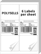 POLYSELLS Self Adhesive 3-1/3'' x 4'' Address Shipping Labels, 6UP White Sticker FBA Labels, Inkjet/Laser Printer Compatible, 6 Labels/Sheet, 100 Sheets/600 Labels, (LS6UPW100)
