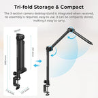 SMALLRIG Overhead 3-Section Desktop Camera Bracket, Damping Boom Arm Desk Mount with 360 Rotatable Ball Head, Tabletop C Clamp, Max Load to 4.4lbs / 2kg for Photography Videography Live Stream