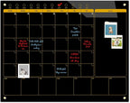 Magnetic Glass Blackboard Calendar 48"x36" Monthly Glass Dry Erase Board for Wall Planner GlassBlack Board Calender Wall Mounted for Office School Home(Black)