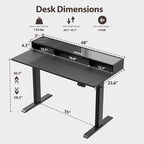 Agilestic Glass Standing Desk with Storage, 48 Inch Electric Adjustable Desk with Glass Shelf, Sit Stand Up Home Office Computer Table, Splice Board, Black