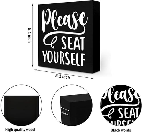 2 PCs Funny Bathroom Decor, Humor Bathroom Decorations Bathroom Accessories, Rustic Farmhouse Bathroom Black Wooden Box Sign, Toilet Restroom Washroom Home Shelf Desk Decor Wooden Block Plaques Signs