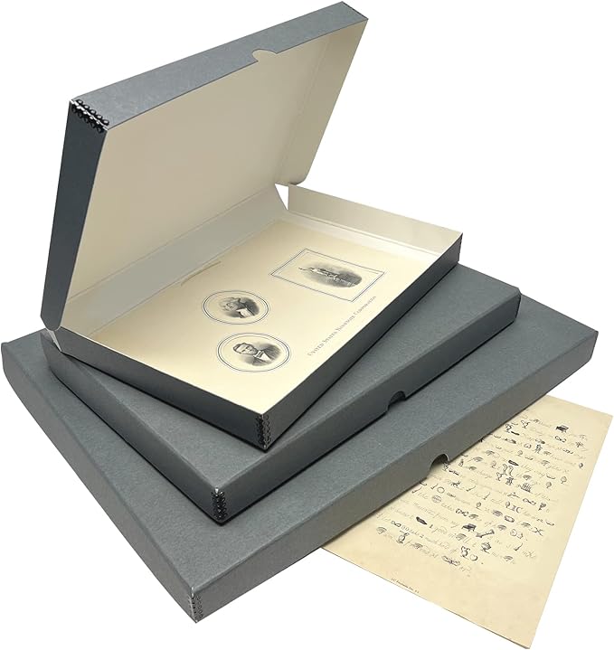 Lineco Folio Storage Box, Clamshell Design with Metal Edge. 11.5x14.5x1.75 Inches, Archival Boxboard, Preserve Photos, Cards, Magazines, Documents, Art, Ephemera, Family Records, Gray, Pack of 2