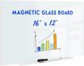 Magnetic Glass Whiteboard for Wall, 16" x 12" Glass Dry Erase Board, Large Frameless White Board for Home and Office - Normal White