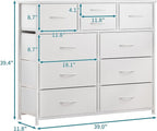 LUMTOK 10-Drawer Dresser, Fabric Storage Dressers Drawers for Bedroom, Hallway, Nursery, Closets, Steel Frame, Wood Top, Easy Pull Handle (White)