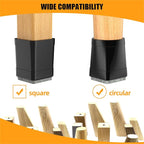 Square Chair Leg Protectors for Hardwood, 16Pcs Silicone Chair Legs Caps to Prevent Floor from Scratches and Reduce Noise, Easy to Move(1.25 Inch Black).