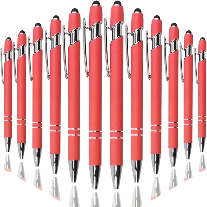 Ballpoint Pen with Stylus Tip, Soft Touch Click Metal Pen, 1.0mm Medium Point, Black Ink, 12 Count(Peach)