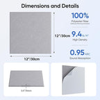 UNECHO 12 Pack 12" X 12" X 0.4" Acoustic Panels for Wall Sound Absorbing, Square Self-Adhesive Sound Panels, High Density Suitable for Multiple Scenarios(Ash Gray)