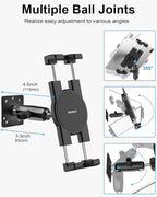 Small Tablet Wall Mount iPad Holder, Metal 360° Adjustable Stand, Multiple Hole Position, Alloy Base and Joint Arm, for iPad Pro Air Mini, Galaxy Tabs, Z Fold, Fire HD, Surface, iPhone, 4-13" Devices