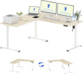 FLEXISPOT L Shaped Standing Desk, 71 x 63 Inch Electric Height Adjustable Corner Desk, Sit Stand Computer Workstation, Preset Controller, Home Office, White Frame with Maple Top
