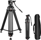 PULUZ 67"/170cm Video Tripod, Heavy Duty Aluminum Alloy Camera Tripod Stand with 360° Fluid Drag Head, QR Plate Compatible with Canon Nikon Sony and Other DSLR Camera Camcorder, Load Up to 22lb/10kg