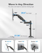 HUANUO Single Monitor Arm for 13-32 inch Screens,Holds 19.8lb,Adjustable Monitor Stand with Clamp and Grommet Base,Vesa 75x75mm/100x100mm Compatibility (Black)