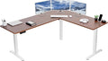 VIVO Electric Corner 75 x 63 inch L-Shaped Standing Desk, Memory Height Adjustment, Dark Walnut Top White Frame, DESK-E3CTWD-75