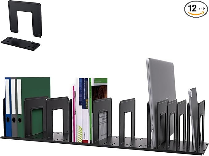 Adjustable Vertical File Sorter Sturdy Plastic Expandable Upright File Holder, Desktop Binder Organizer, School Office Organization Bookshelf Divider, Assemble Easily Endlessly, Black