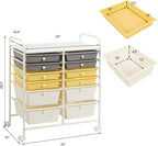 LDAILY 12 Drawer Rolling Storage Cart, Craft Cart Organizer on Wheels w/Metal Frame, Large Capacity & Smooth Drawer, Rolling Cart w/Drawers for Classroom, Office