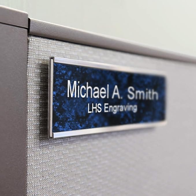 Engraved Door Signs for Office Personalized Blue Plastic Door Plaque with Yellow Letters - Made in USA 2x6 B20