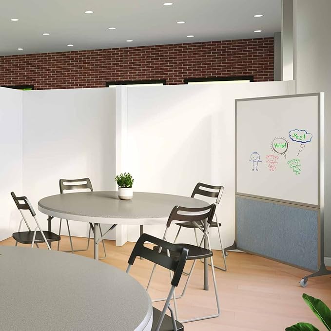DivideWrite Mobile Whiteboard | Double Sided Dry Erase Board | Portable Office Cubicle Partition | Display for Classrooms, Conference Rooms, Meeting Areas and More | Red Fabric 5' Wide X 6' Tall