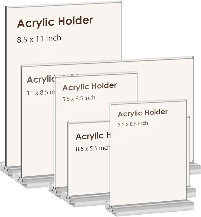 newnewshow Acrylic Sign Holder 11x8.5 Inch 3 Pack Horizontal T Shape Double-Sided Desktop Display Holder. (Optional 8.5x11 8.5x5.5 5x7 Horizontal and Vertical)