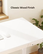 Marsail Standing Desk with Drawer, 48 x 24 inch Whole Piece Tabletop Electric Standing Desk, Height Adjustable Desk with USB Charging Ports, Sit Stand Desk with Storage for Home & Office White
