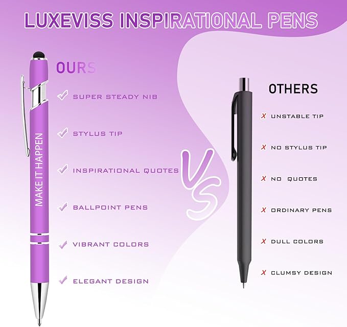 Luxeviss 50 Pcs Inspirational Pens Bulk - Motivational Ink Ballpoint Pen with Quotes Stylus Tip Nurse Gifts for School Coworkers Office Supplies Black Ink