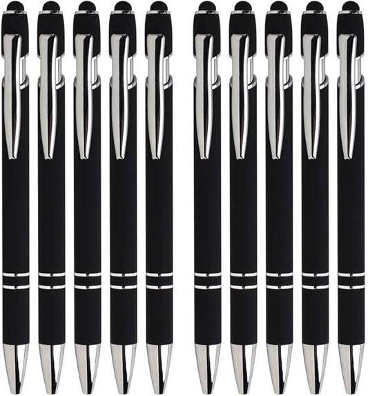 Ballpoint Pen with Stylus Tip Black Ink 1.0 mm Medium Point Soft Touch Metal Matt Assorted Color Barrel 10 Count
