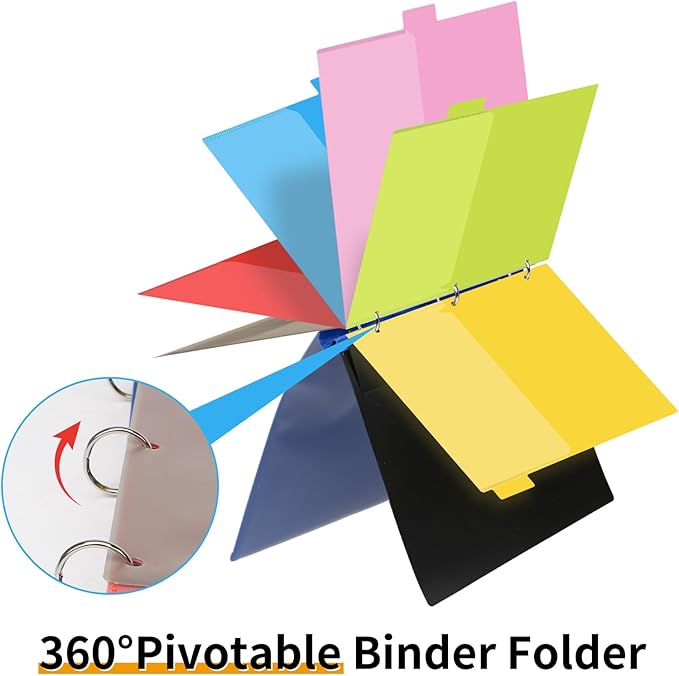 Tashkummy 360° Pivotable Project Organizer Binder, 2 Pack Upgraded 3 Ring Binder with Colored Tab Dividers with Pockets, Customizable Cover Multi Pocket Folder Binder for Home, School, Office- Blue