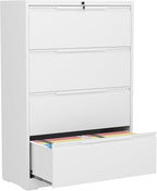 LONGLINK 4 Drawer Lateral File Cabinets with Lock,Metal Filing Cabinet for Home Office,Wide Office Storage Cabinet with Hanging Bars for A4 Legal/Letter Size(White-Easy Assembly)