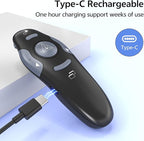 Presentation Clicker with Case Storage: PowerPoint Wireless Presenter Remote USB Type C Rechargeable Red Laser Pointer Clickers for Computer Project Mac PPT Slideshow Google Slide Advancer