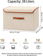 Tuza 4 Pack Large Fabric Storage Bins with Lids, Foldable Storage Boxes with Lids for Organizing, Decorative Storage Boxes with Handles for Home, Bedroom, Closet, Office(Khaki, Large)