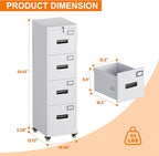 METAN 4 Drawer File Cabinet on Wheels, Lockable Metal Filing Cabinet with Handle and Name Card for Office Home,Assembly Required,White