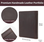 Geslun Genuine Leather 3 Ring Binder, 8.5 x 11 Letter Size Folio with Pen Holder, Soft Notebook Portfolio Cover, Slim Notepad Padfolio Thin File Organizer for Work Executive Meeting, Dark Brown