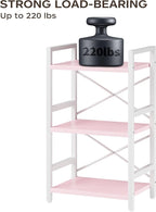 Homeiju Pink Bookshelf, 3 Tier Industrial Bookcase, Metal Small Bookcase, Rustic Etagere Book Shelf Storage Organizer for Living Room, Bedroom, and Home Office(Pink) Patent Pending D29873033