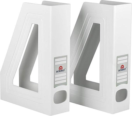 Acrimet Magazine File Holder, Durable Rack, Space-Saving Organizer (Plastic) (White Color) (2 pack)