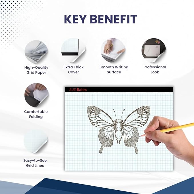 AUKSales TOP Sturdy Graph Desk Pad (Pack of 4), 22"x17", 1/4 Quad Grid, 50 Sheets Per Pad, 80 GSM, Precise Notetaking, Sketching, Ideal for Engineers, Architects, Designers, Mathematician & Draftsmen