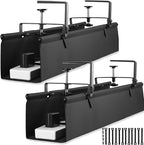 No Drill Under Desk Cable Management Tray, 36" Cord Organizer for Table, Clamp/Screw Mount Desk Cable Management, Premium Fabric Cable Management Tray for Office, Home（Black/2set）