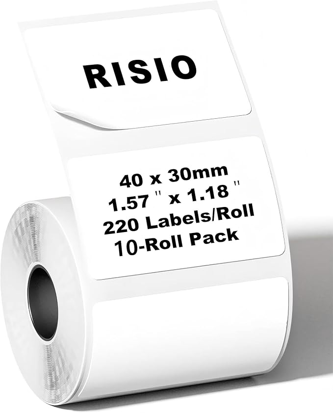 Risio Thermal Labels 1.57"x1.18"(40x30mm),220 Labels/Roll(10 Rolls),Waterproof, Oil-Resistant, Scratch-Resistant Thermal Label Paper,for Barcode/Address/Mailing/Logo/Business/Home