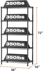 SINGAYE 5 Garage Shelving Wire Storage Heavy Duty Shelves 1750LBS Shelving Unit Metal Bathroom Organizers and Shelf Wire Closet Pantry Kitchen Rack 18" Dx36 Wx71 H Black